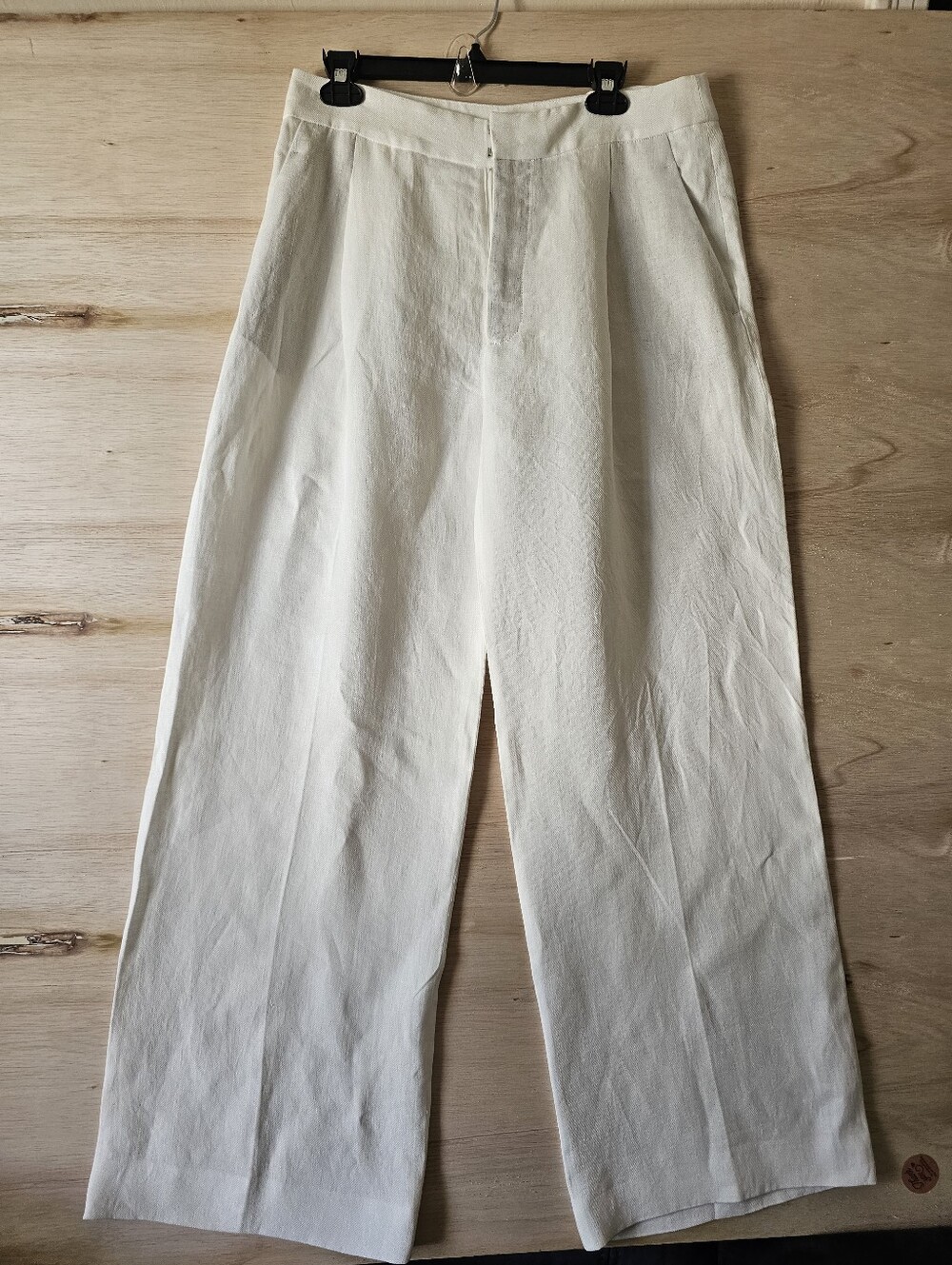 ​ZARA New With Tags Linen Blend Wide Leg Pleated Trousers Cream Off-White Size L
